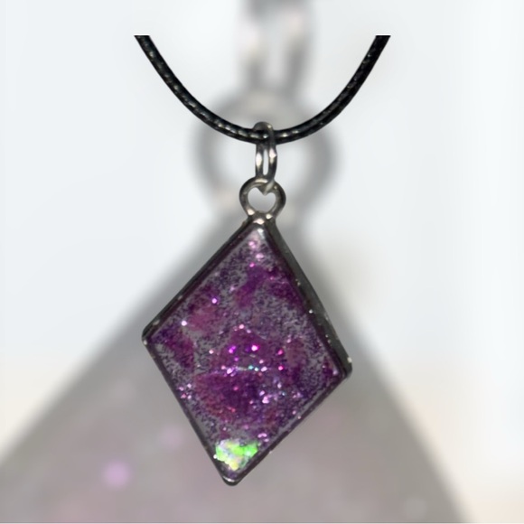 Hand Crafted Jewelry - Handmade Resin Diamond Necklace | Purple Glitter Pendant